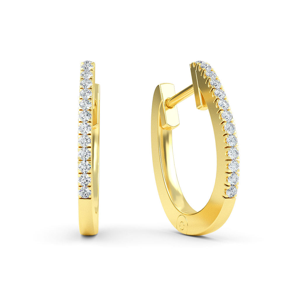 14K Gold 9MM Diamond Hoop Earrings