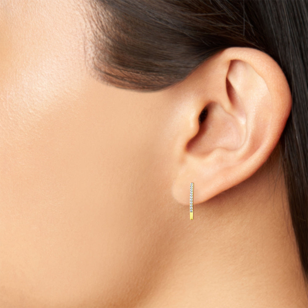 14K Gold 9MM Diamond Hoop Earrings