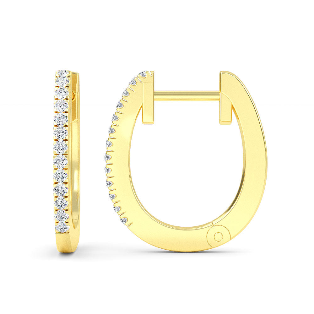 14K Gold 9MM Diamond Hoop Earrings