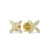 14K Gold Flower Round Diamond Earrings