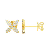 14K Gold Flower Round Diamond Earrings