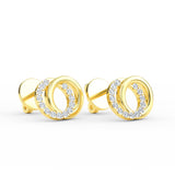 14K Gold Two Hoop Diamond Studs Earrings