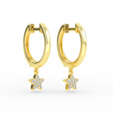 14K Gold Hoop with Diamond Star Earrings