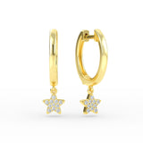 14K Gold Hoop with Diamond Star Earrings