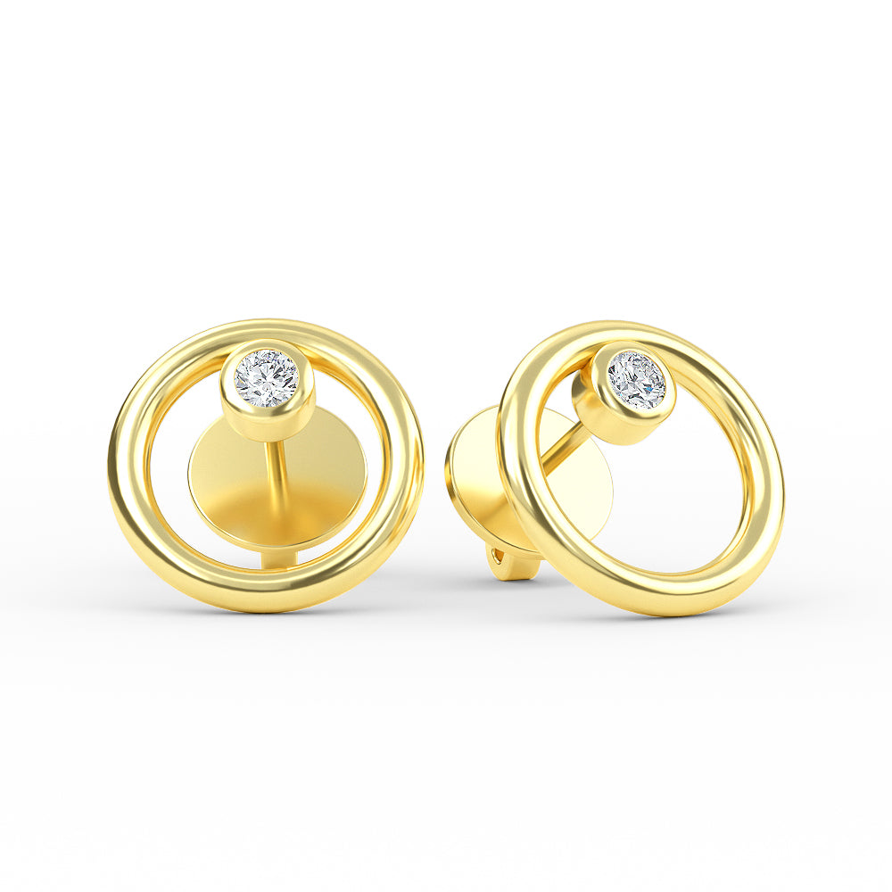 14K Gold Bezel Setting Diamond Open Circle Earrings