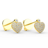 14K Gold Diamond Pave Heart Earrings