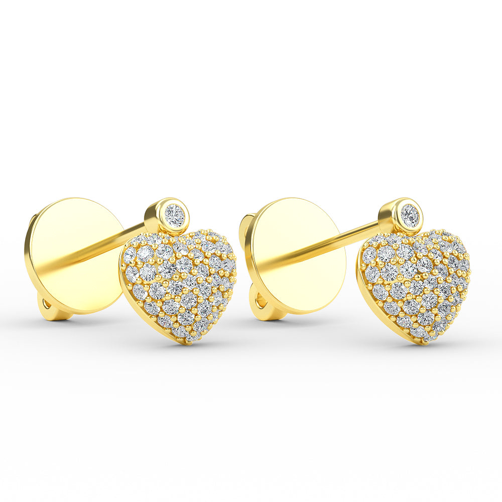 14K Gold Diamond Pave Heart Earrings