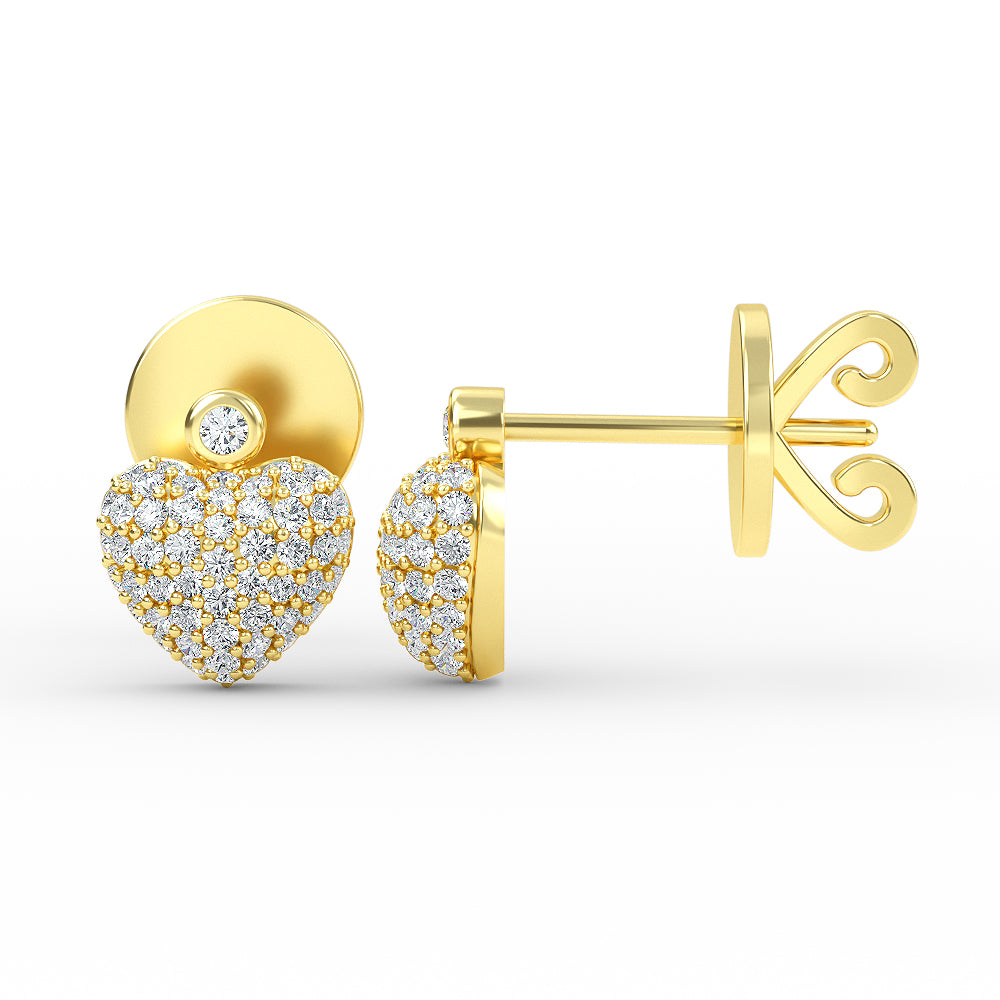 14K Gold Diamond Pave Heart Earrings