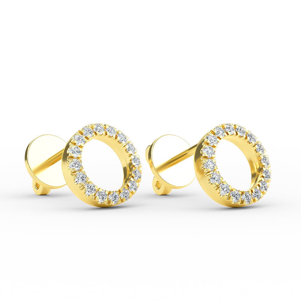 14K Gold Diamond Pave Open Circle Earrings