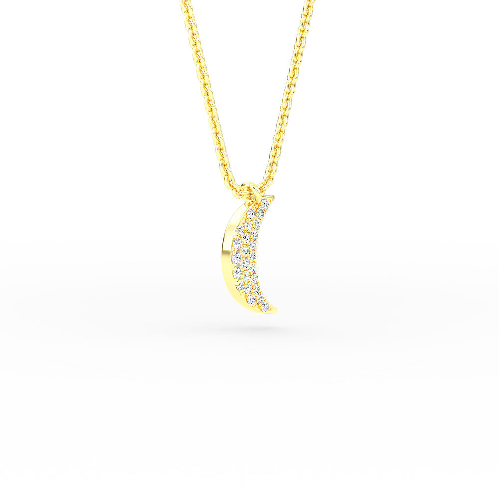 14K Gold Crescent Moon Diamond Necklace