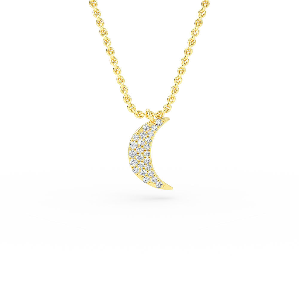 14K Gold Crescent Moon Diamond Necklace
