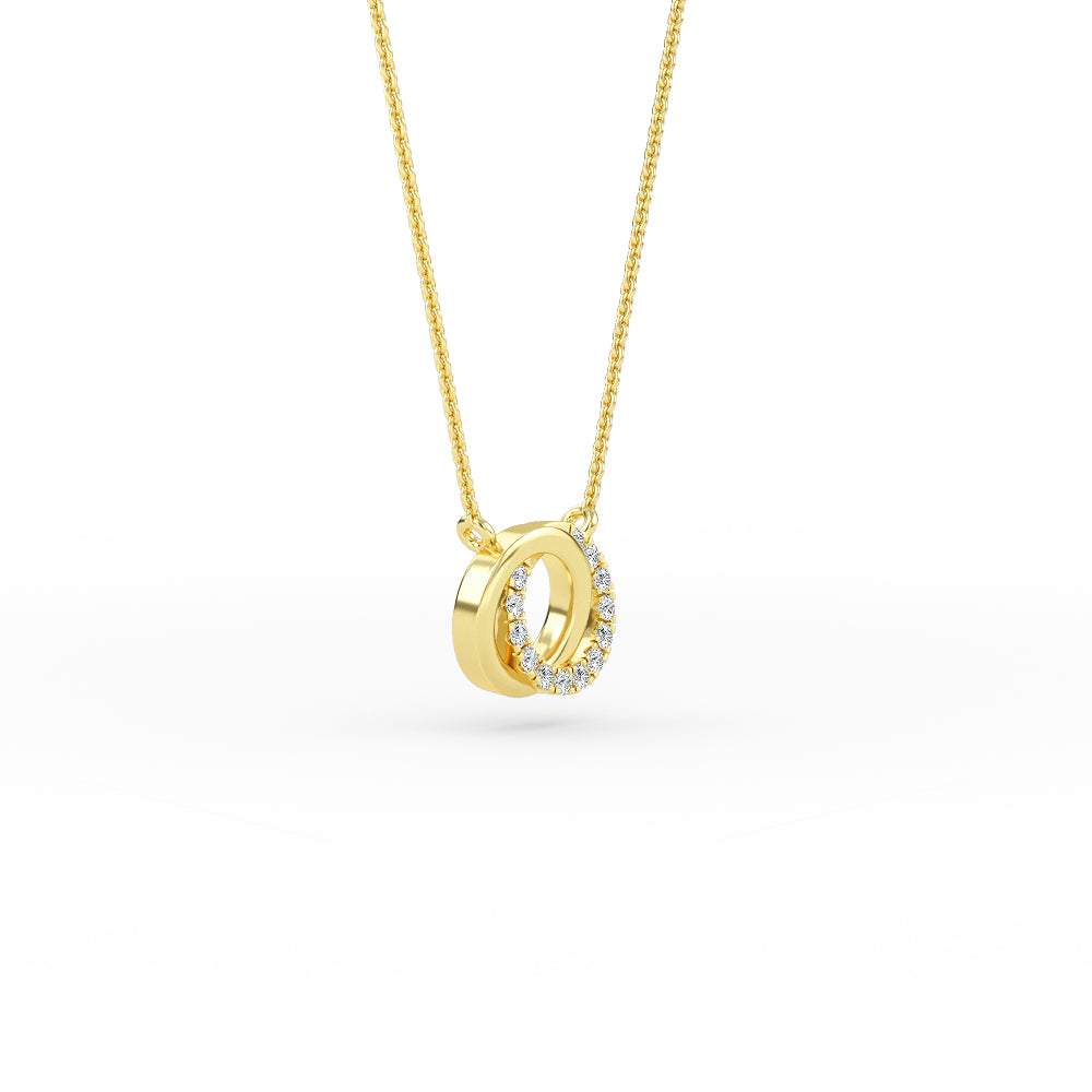 14K Gold Diamond Two Circle Necklace