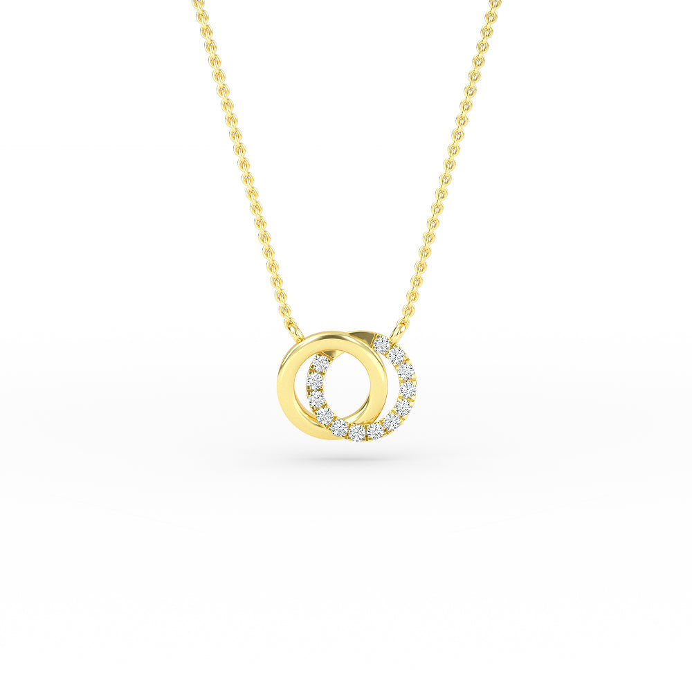 14K Gold Diamond Two Circle Necklace