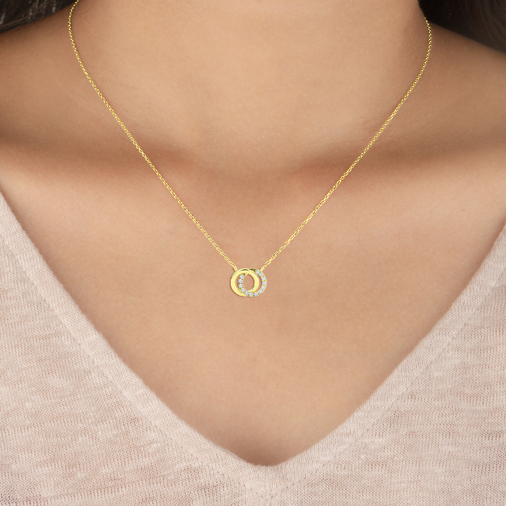 14K Gold Diamond Two Circle Necklace