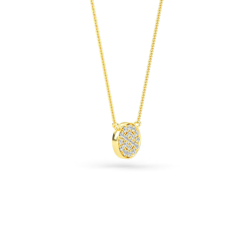14K Gold Diamond Pave Disc Necklace