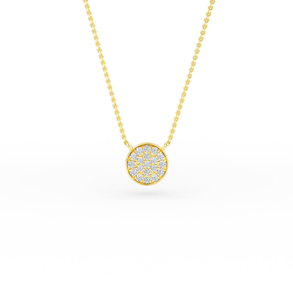 14K Gold Diamond Pave Disc Necklace