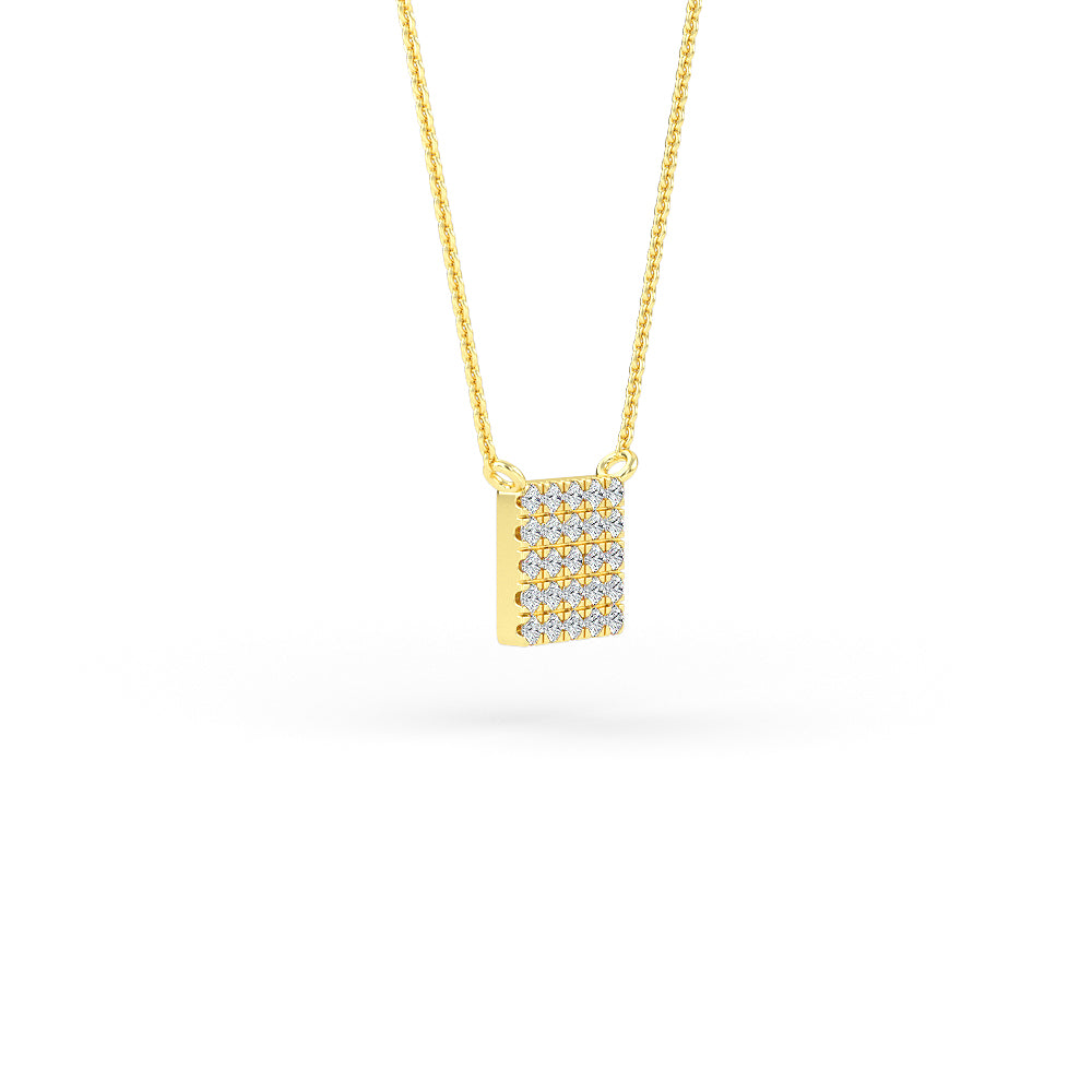 14K Gold Diamond Pave Square Necklace