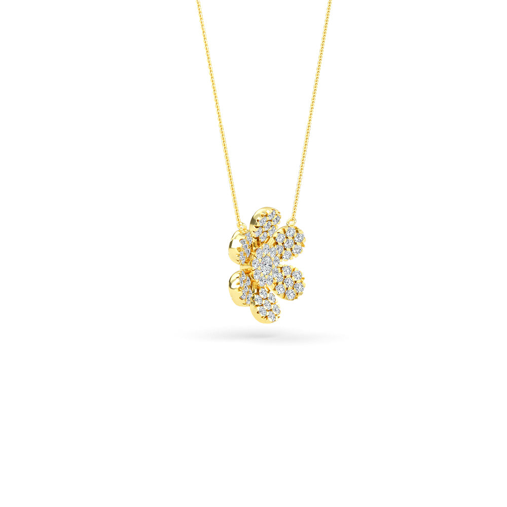 14K Gold Diamond Pave Flower Necklace