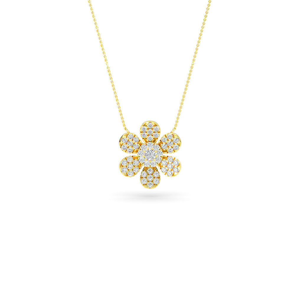 14K Gold Diamond Pave Flower Necklace