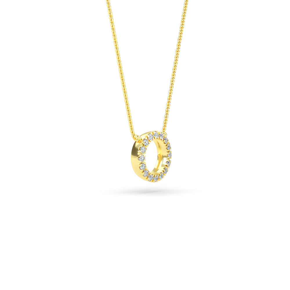 14K Gold Diamond Pave Circle Necklace