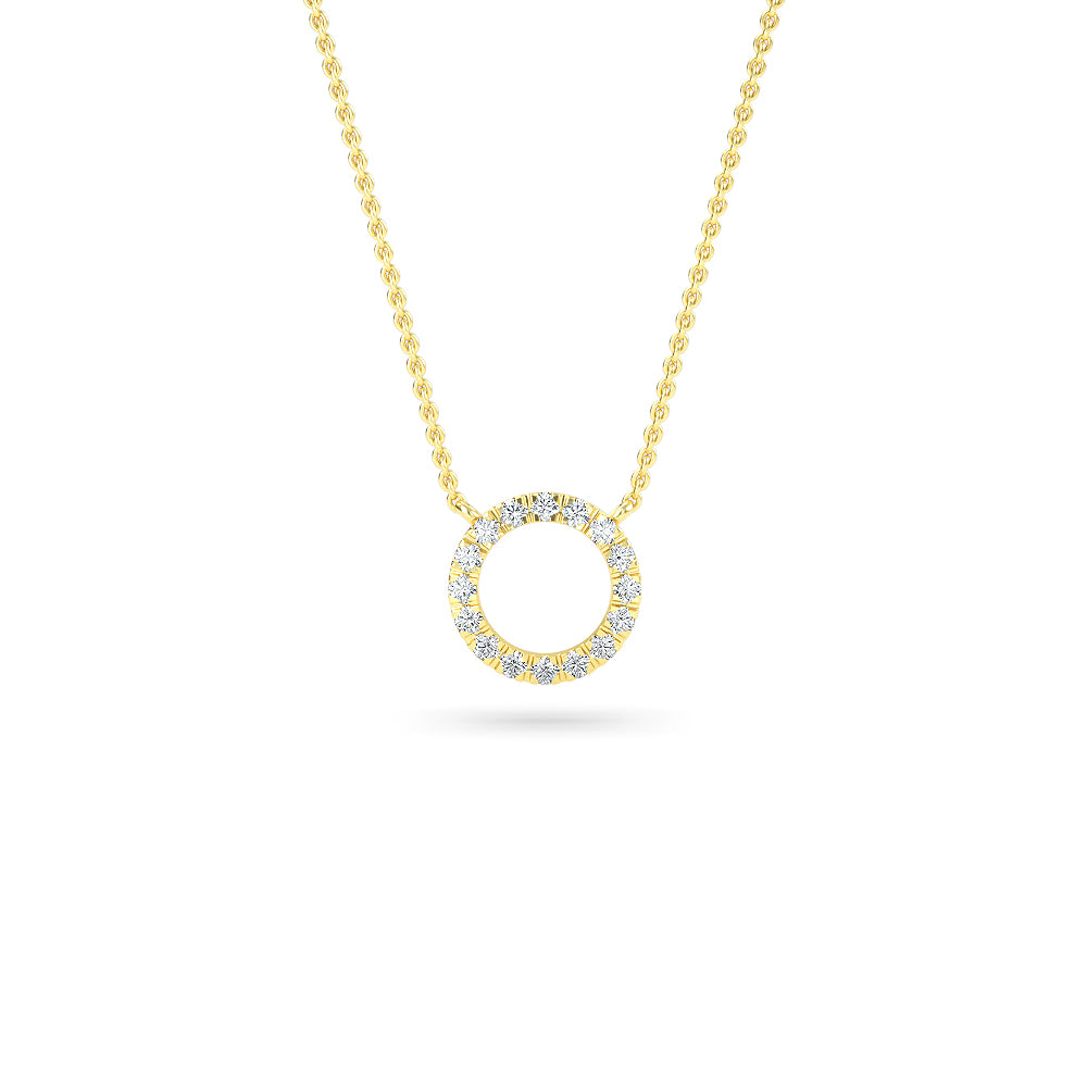 14K Gold Diamond Pave Circle Necklace