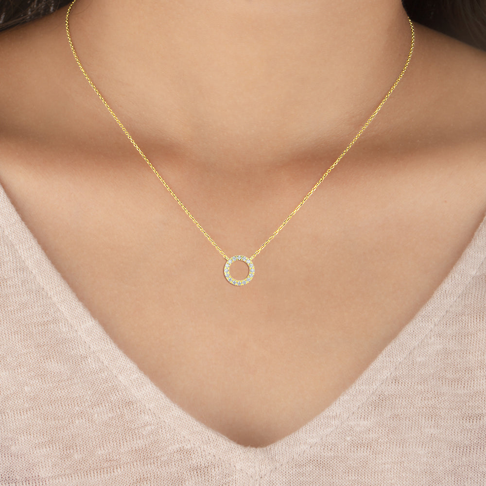 14K Gold Diamond Pave Circle Necklace