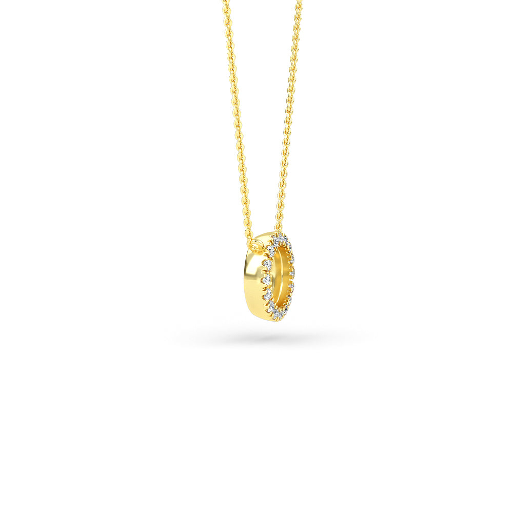 14K Gold Diamond Pave Circle Necklace