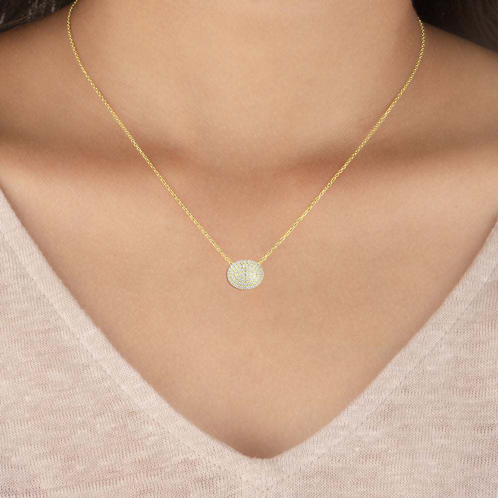 14K Gold Diamond Pave Disc Necklace