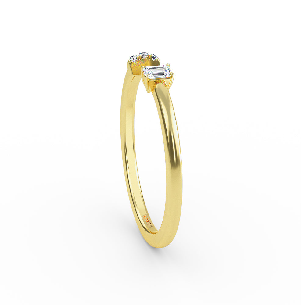 14K Gold Baguette and Round Micro Pave Cuff Ring