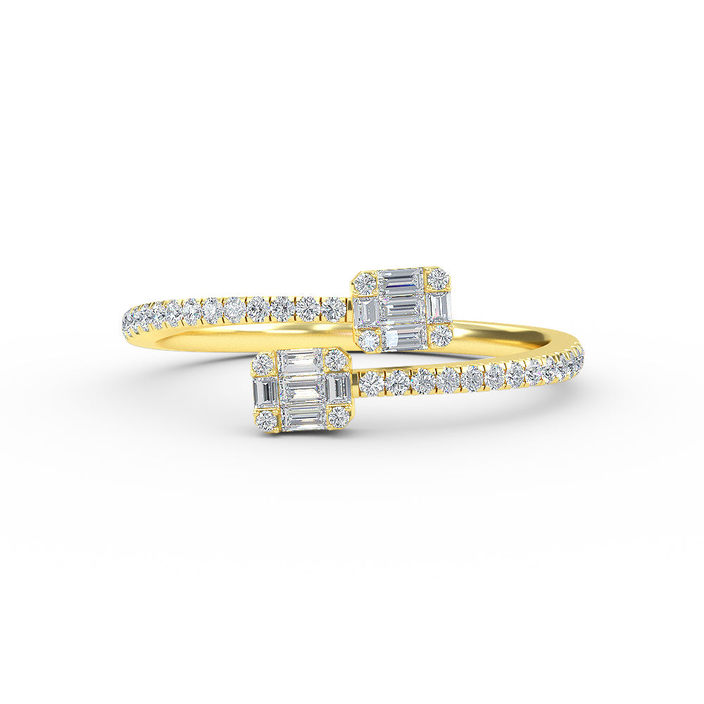 14K Gold Baguette Diamond Cuff Ring
