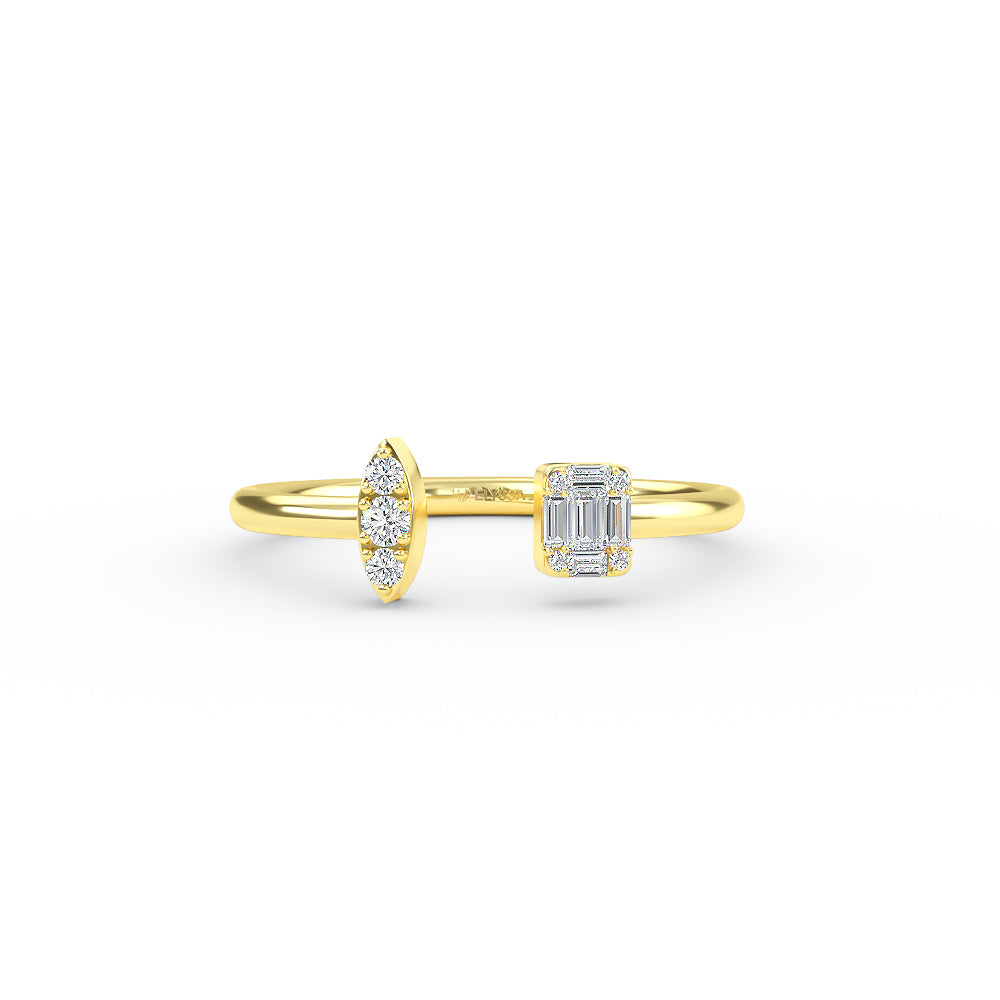 Gold Diamond Baguette Open Ring