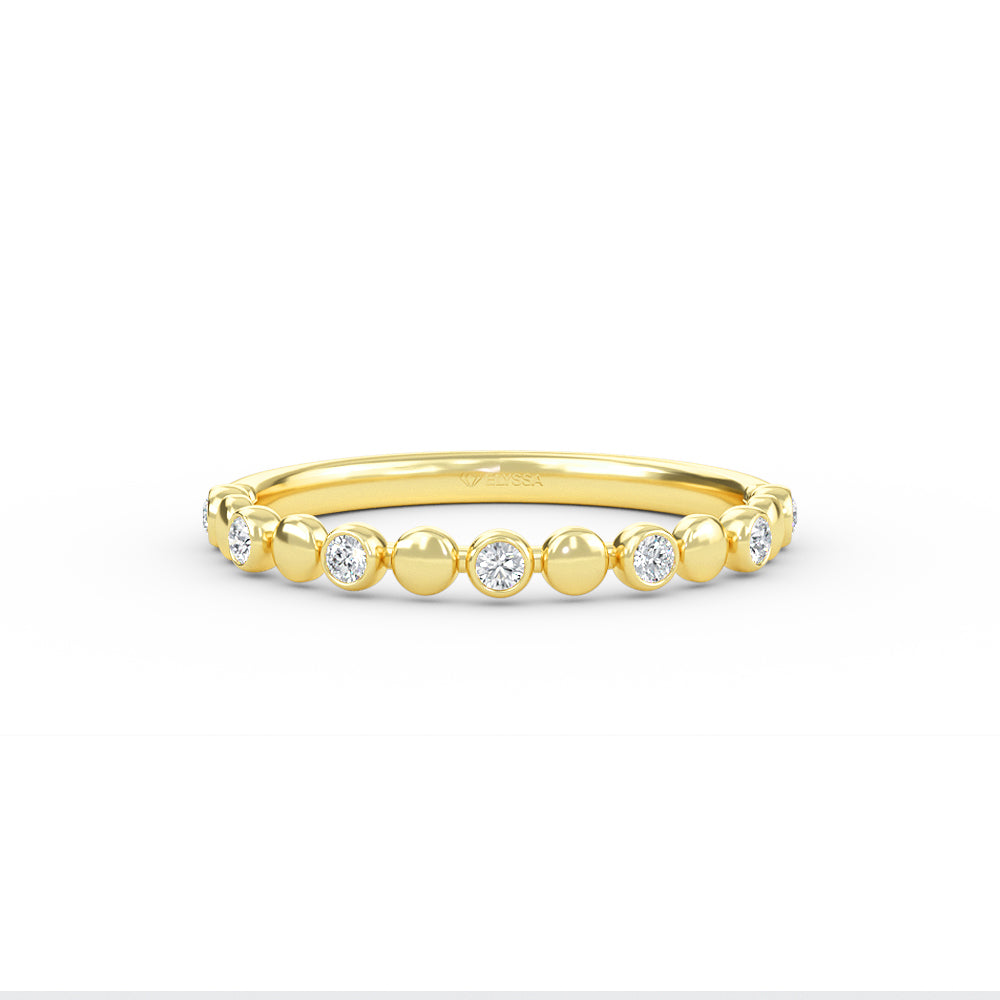 14K Gold Diamond Bead Half Eternity Diamond Wedding Band