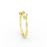 14K Gold Diamond Leaf Open Ring