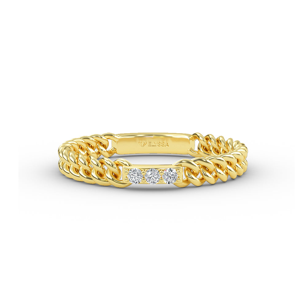 14K Gold Chain Ring with Pave Setting Diamond