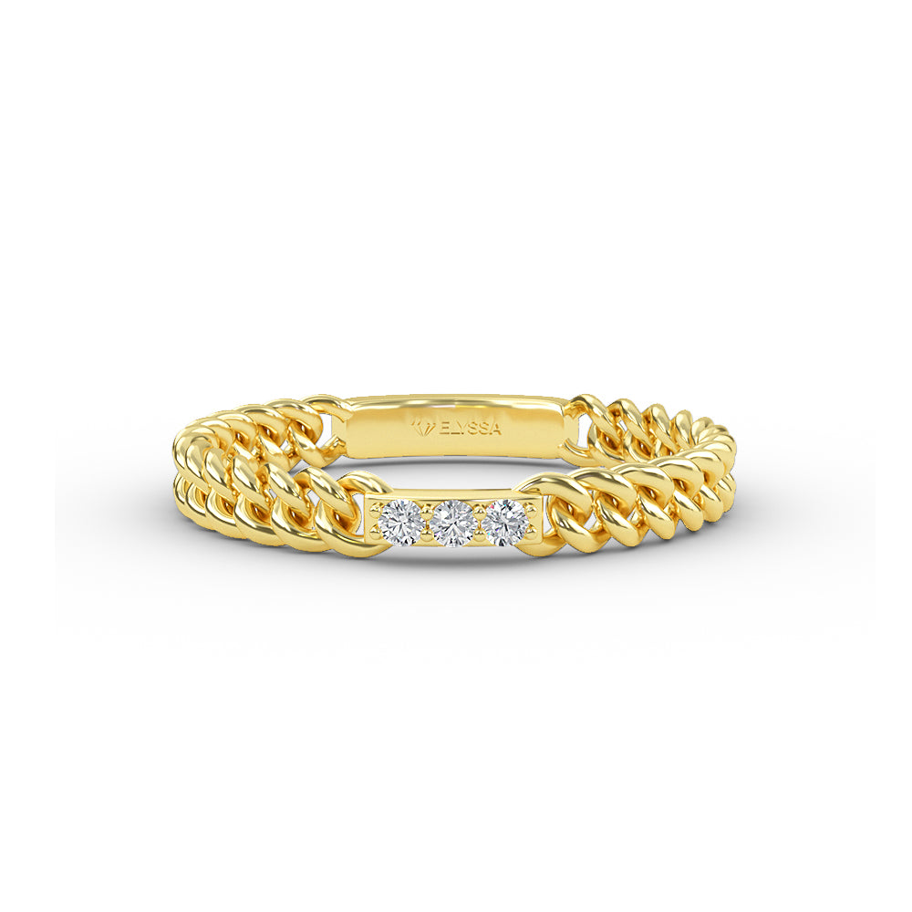 Gold Chain Ring with Pave Setting Diamond
