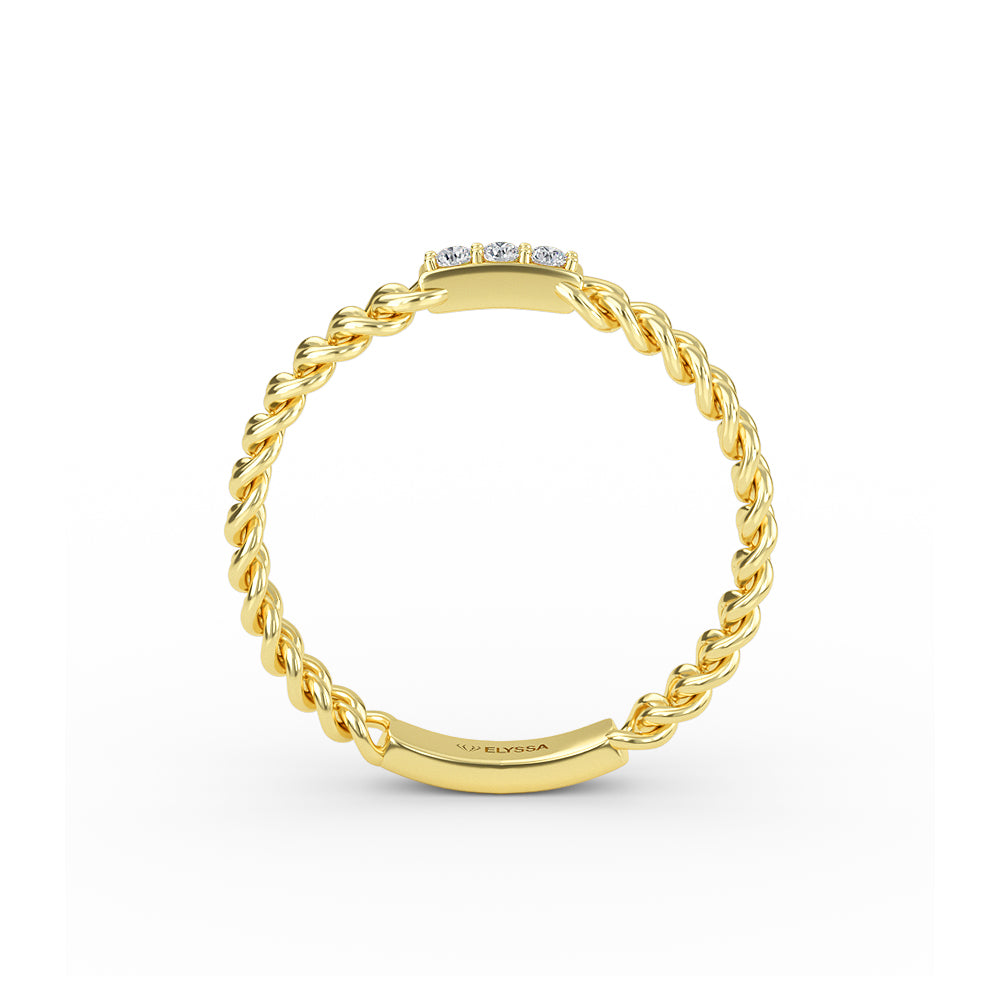 14K Gold Chain Ring with Pave Setting Diamond