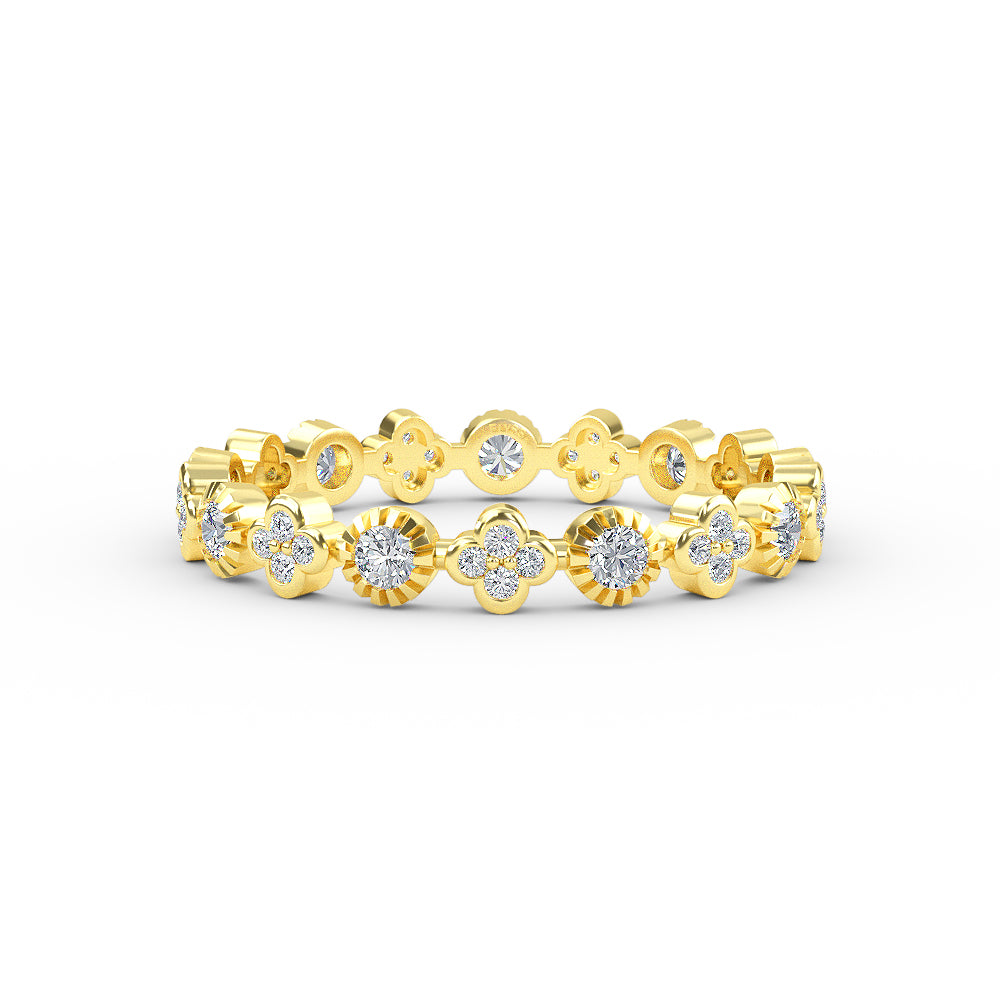 14k Solid Gold Flower 3MM Micro Pave  Diamond Eternity Band