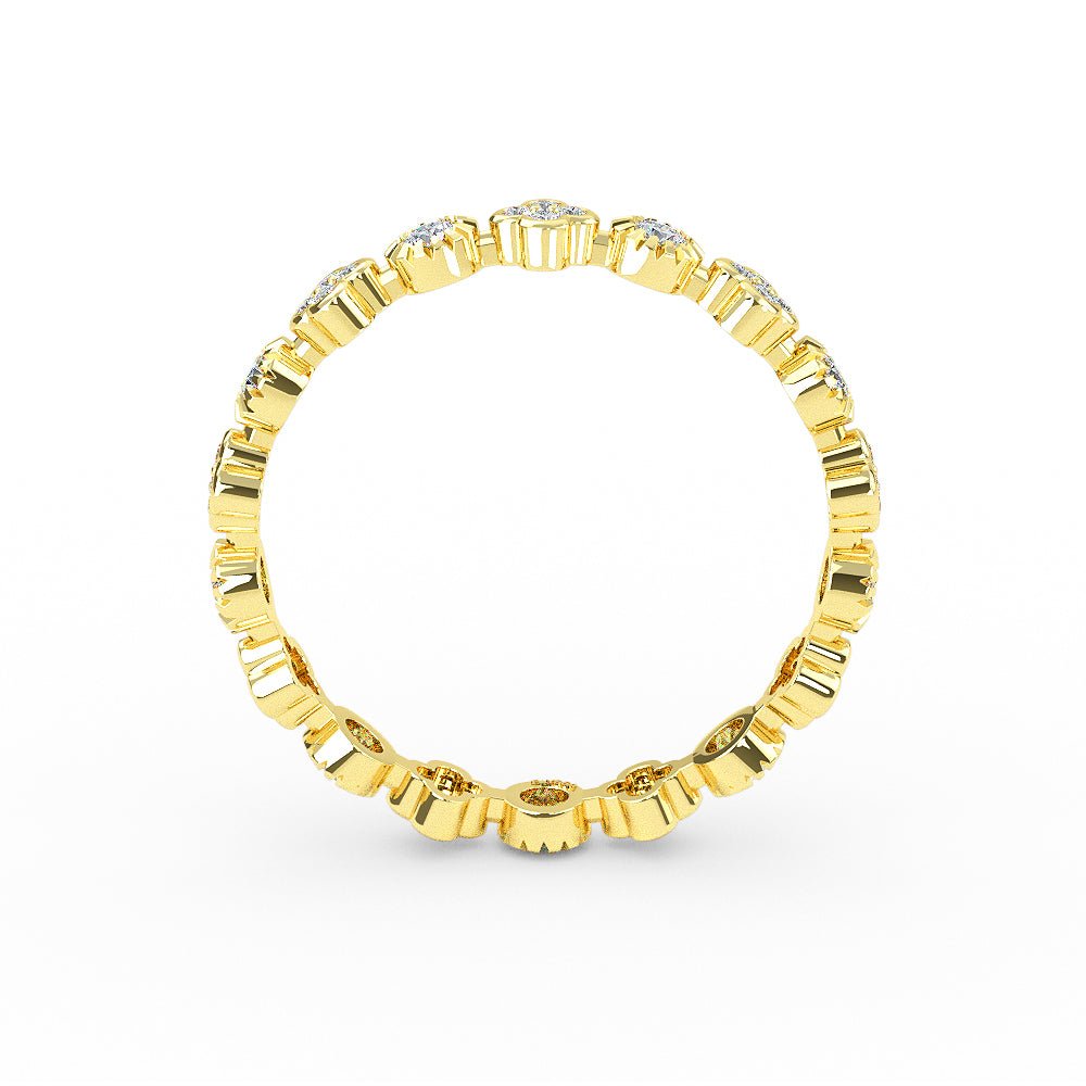 14k Solid Gold Flower 3MM Micro Pave  Diamond Eternity Band