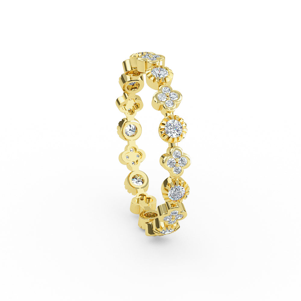 14k Solid Gold Flower 3MM Micro Pave  Diamond Eternity Band