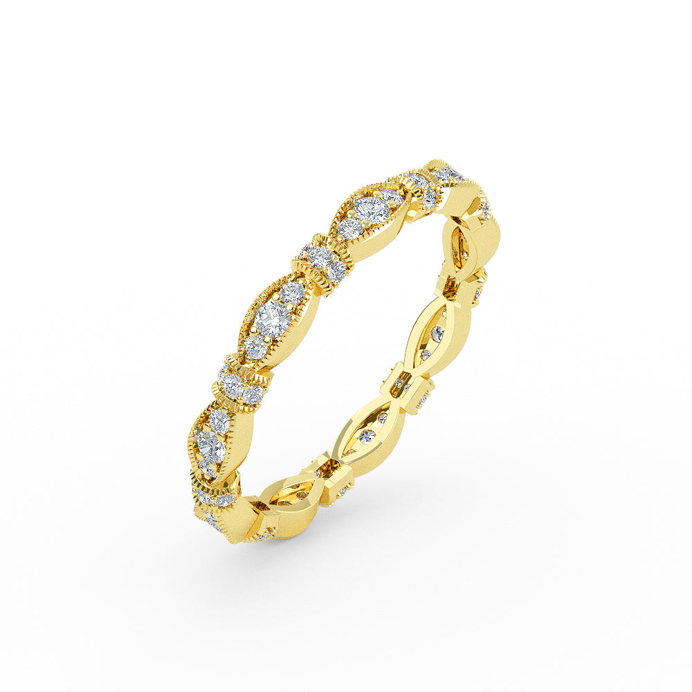 14K Solid Gold Miligran Diamond Wedding Band