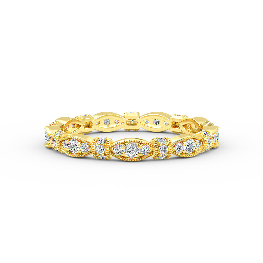 14K Solid Gold Miligran Diamond Wedding Band