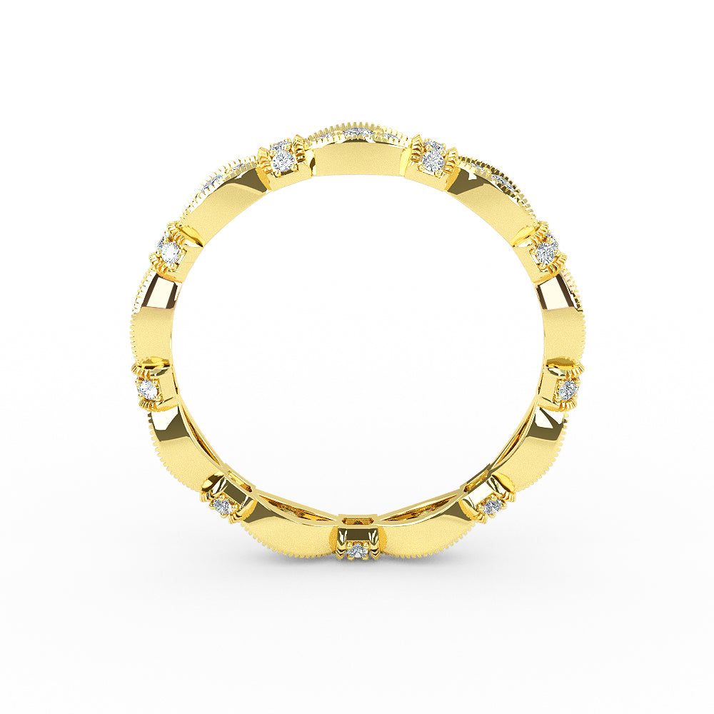 14K Solid Gold Miligran Diamond Wedding Band