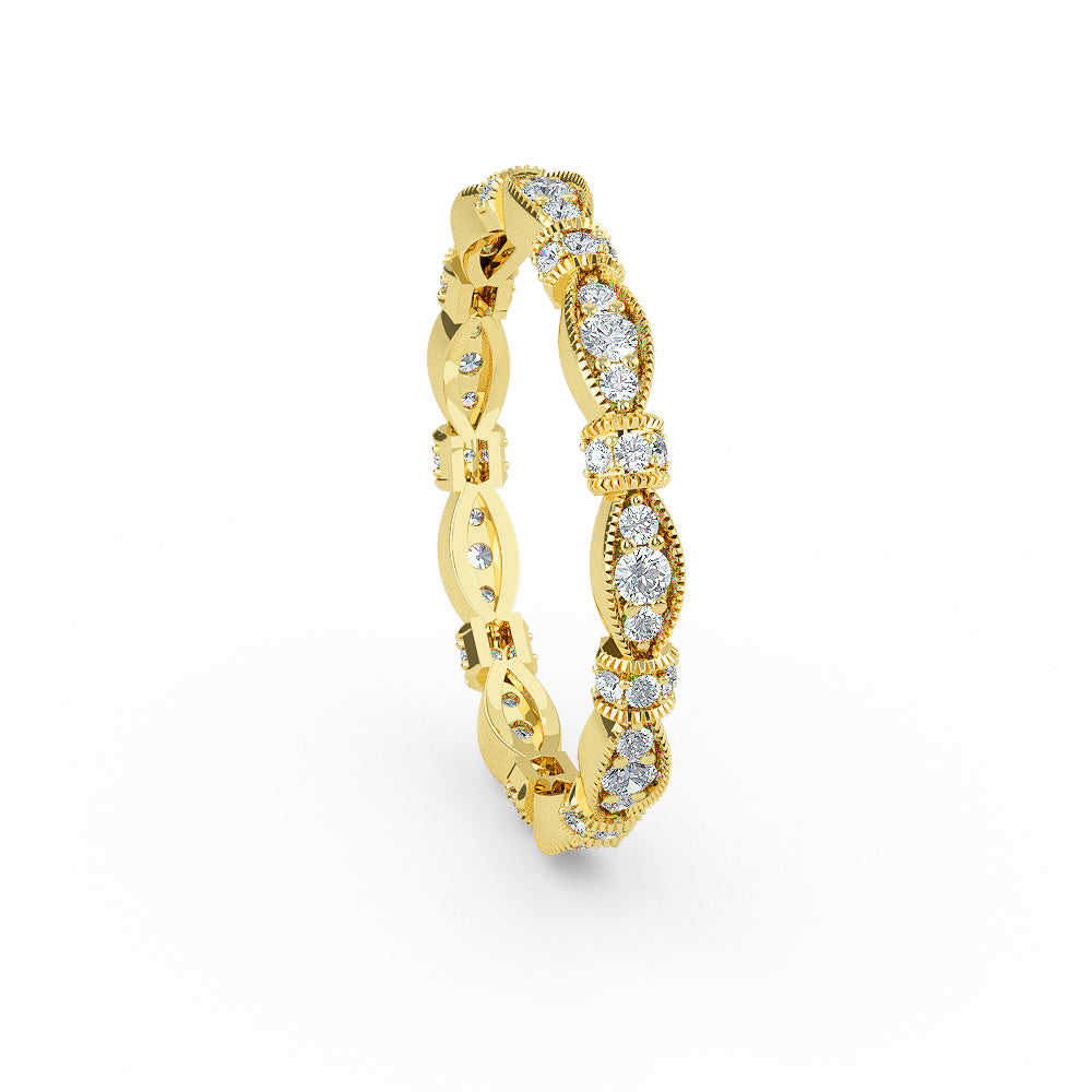 14K Solid Gold Miligran Diamond Wedding Band