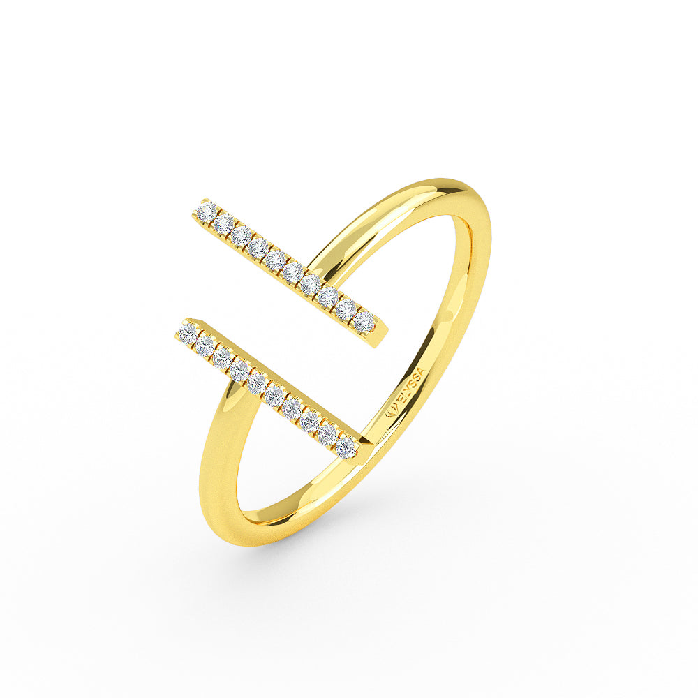 14K Solid Gold Open Bar Diamond Ring