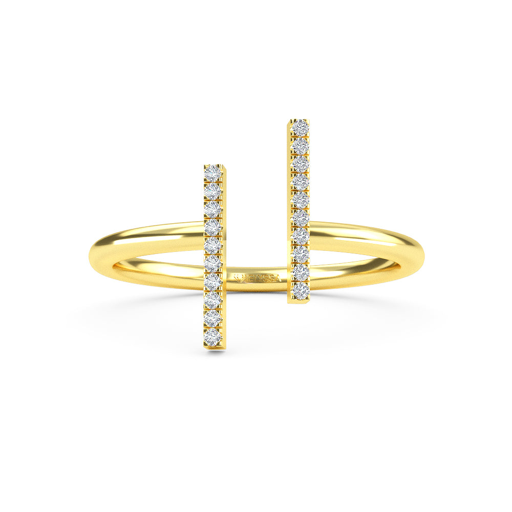 14K Solid Gold Open Bar Diamond Ring