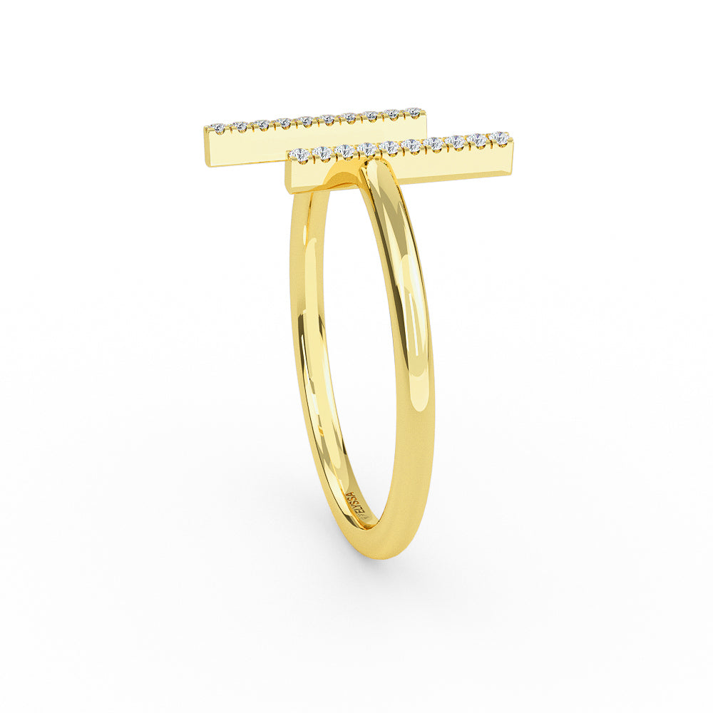 14K Solid Gold Open Bar Diamond Ring