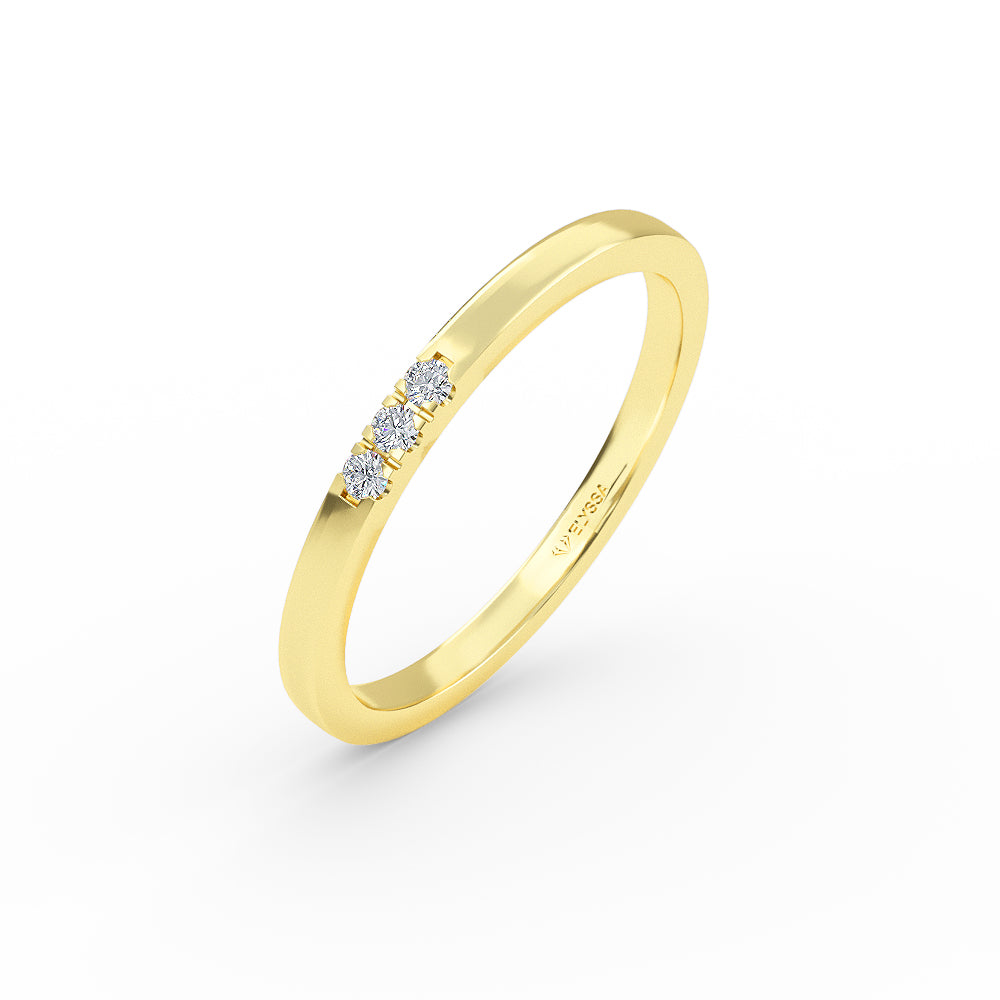 14K Gold 1.6MM 3 Stone Diamond Wedding Band