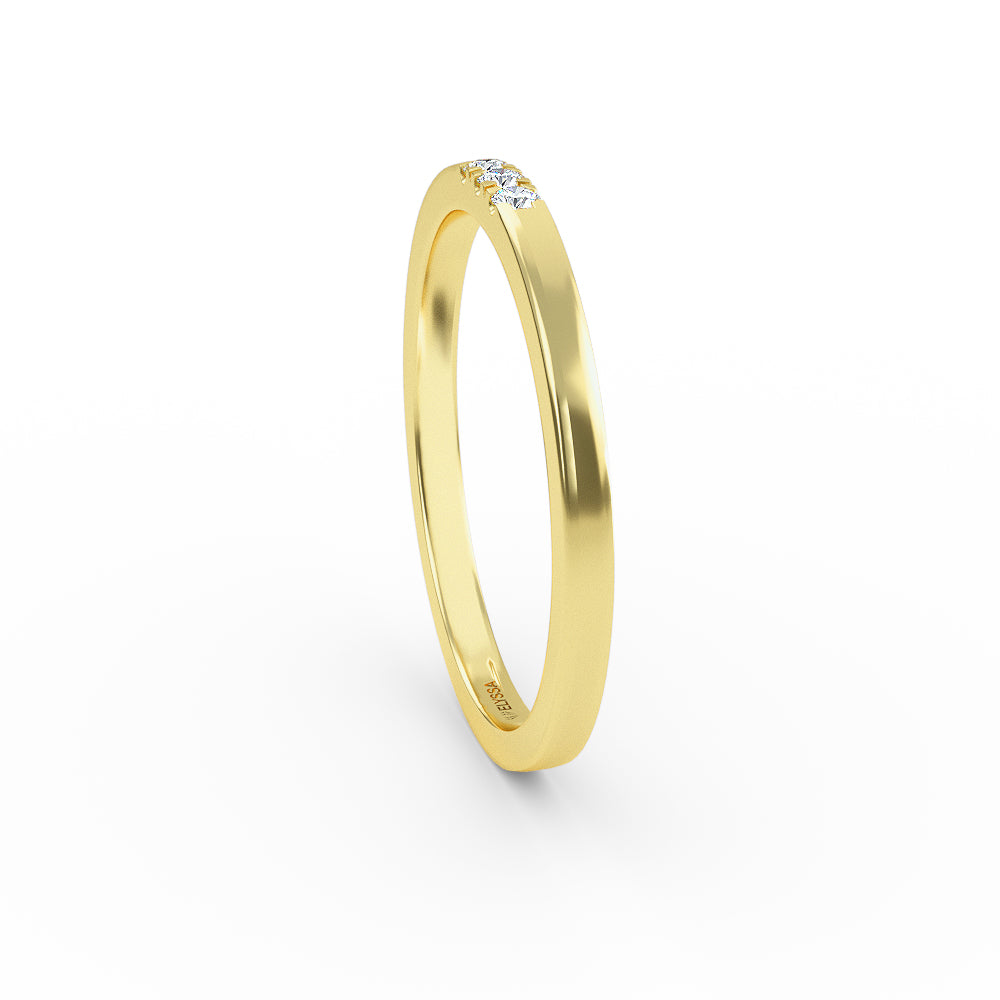 14K Gold 1.6MM 3 Stone Diamond Wedding Band