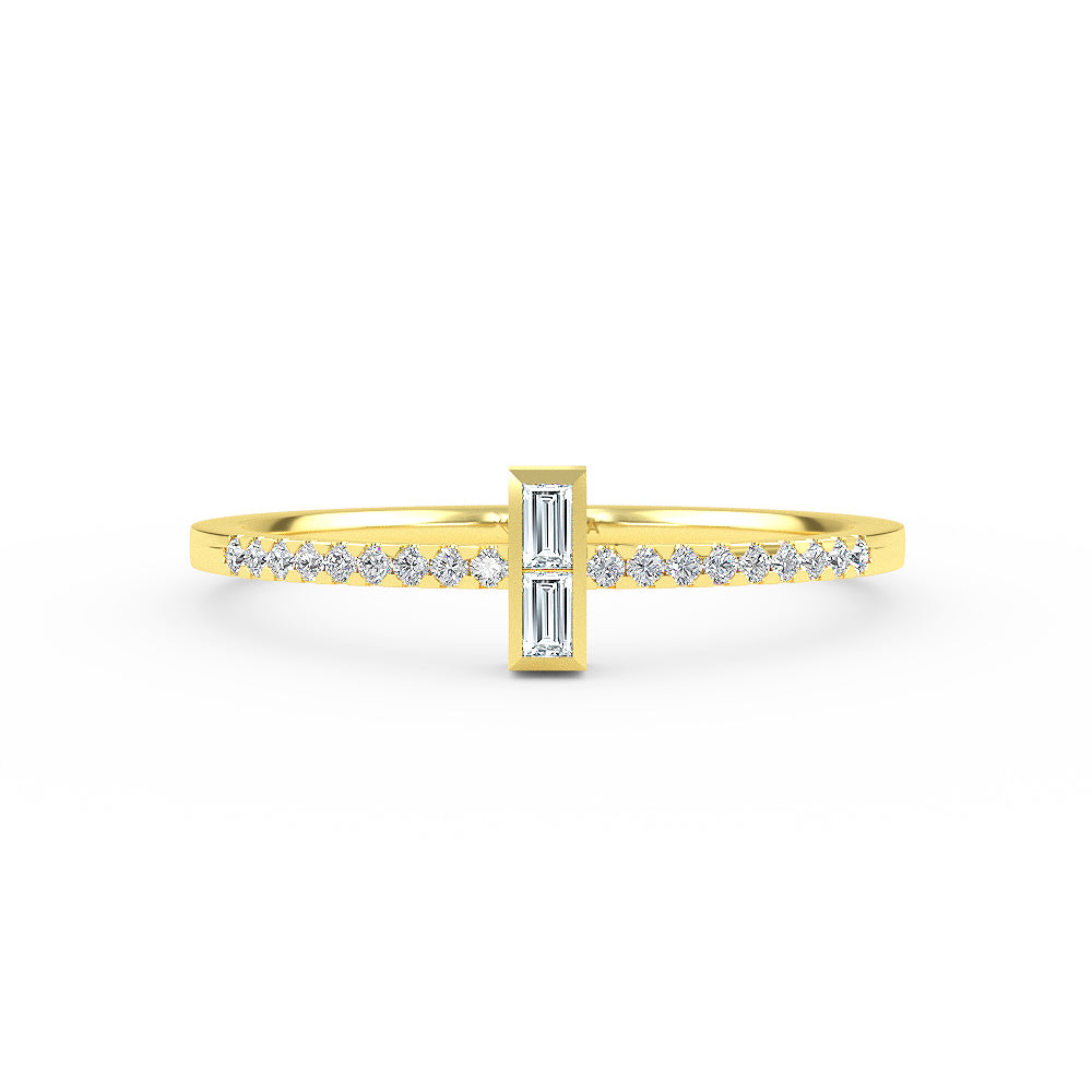 14K Gold Baguette Diamond and Round Diamond Wedding Band