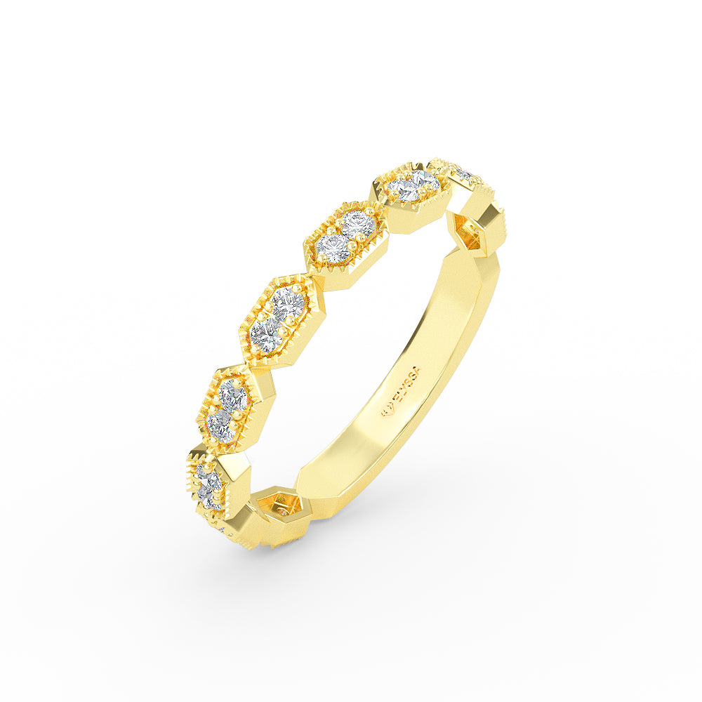 14K Gold Art Deco Round Diamond Wedding Band